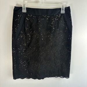 LOFT Black Eyelet Lace Pencil Skirt with Tan Lining, 2 pocket Size 8 New